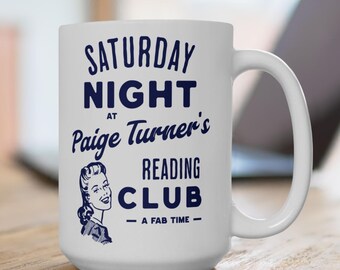 Book Lover Coffee Mug, Book Pun, Retro 50s Design "Paige Turner's Reading Club", Book Club Gift
