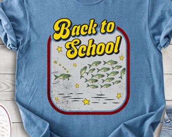 Back to School Shirt, First Day of School Group Matching Shirts, Retro Cartoon School of Fish Design Teacher Tee, School Staff Gift