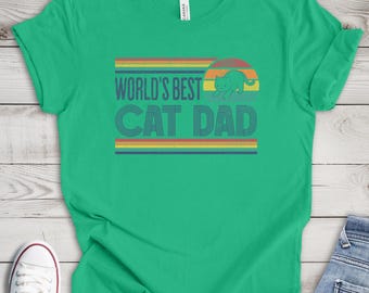 Cat Dad Shirt, Funny World's Best Cat Dad Gift, Cat Shirt for Him, Retro Sunset Design, Cat Lover Tee for Men