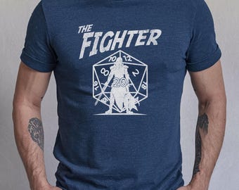 DnD Shirt, The Fighter Shirt, Fighter Archetype Tee, Gift for RPG Player, Cool Knight Character Design with D20 Dice