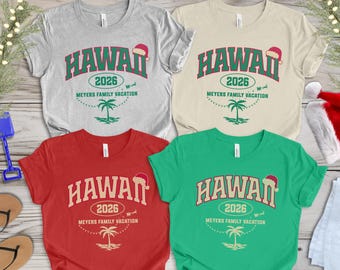 Custom Hawaii Christmas Shirt, Family Hawaii Beach Vacation, Personalized Name and Matching Colors in Toddler, Youth & Adult Sizes