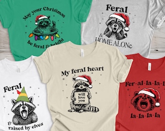 Christmas Raccoon Shirt, Matching Family Xmas T-shirts, Feral Raccoon Group Shirts in Youth & Adult Sizes