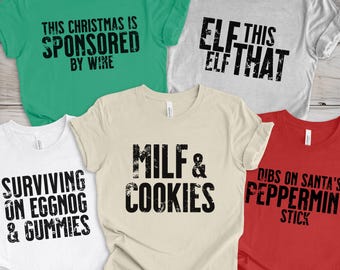 Funny Naughty Christmas Shirts, Adult Theme Group Party Xmas T-shirts, Matching Dirty Tees