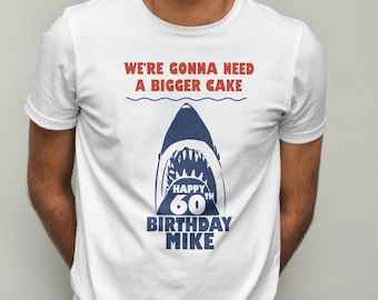 Personalized 60th Birthday Gift, Funny shark movie inspired Milestone Birthday Party Shirt, makes a great group party favor, for movie lover