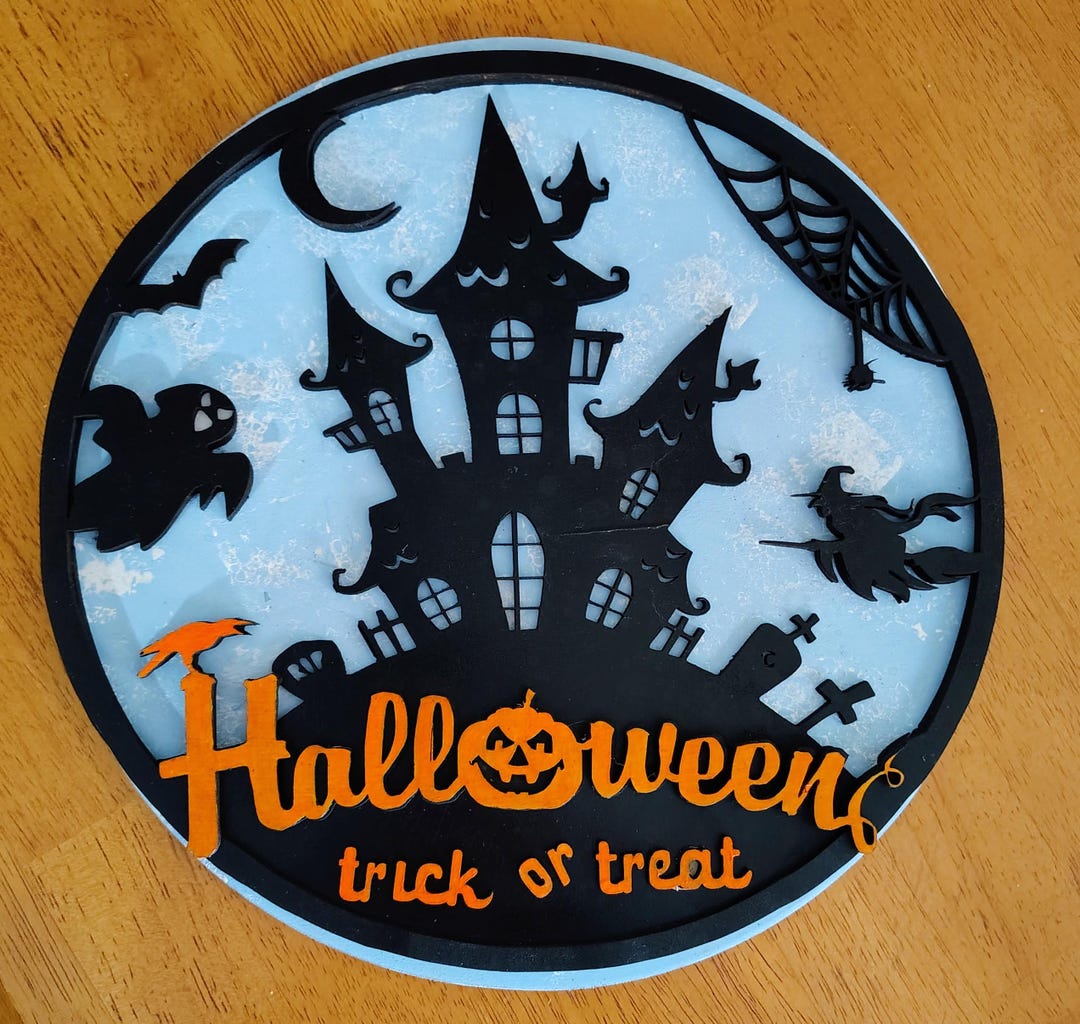 Laser Cut Fall Halloween Door Hanger: Hand Painted Wood Welcome Sign - Etsy