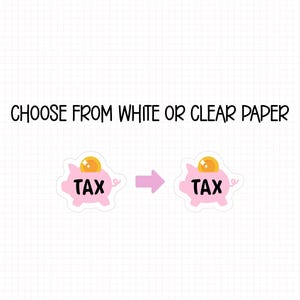 a simple illustration of two pink piggy banks with gold coins, accompanied by text that reads "Choose from white or clear paper".