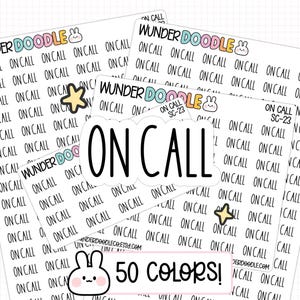 May include: A collection of sticker sheets featuring the text ON CALL in black font. The sheets include the brand name WUNDERDOODLE with a small rabbit icon, a star graphic, and a large die-cut sticker with the text ON CALL in the center.