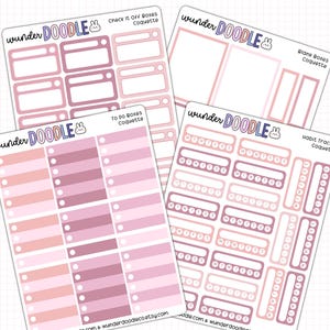 Pegatinas para planificadores Coquette: cajas completas, medias cajas, rastreadores de hábitos y tareas pendientes