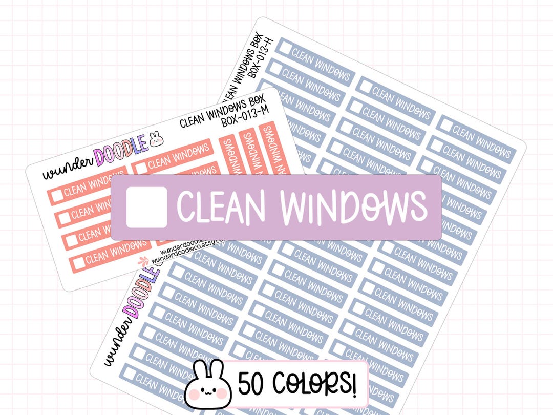 Window Cleaner Sticker Pack Clean Windows Planner Stickers | Font AW | BOX-013 | Cleaning Checklist ...