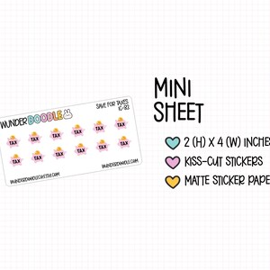 a mini sheet with a grid of pink and yellow stickers, along with text indicating the sheet's purpose and dimensions.