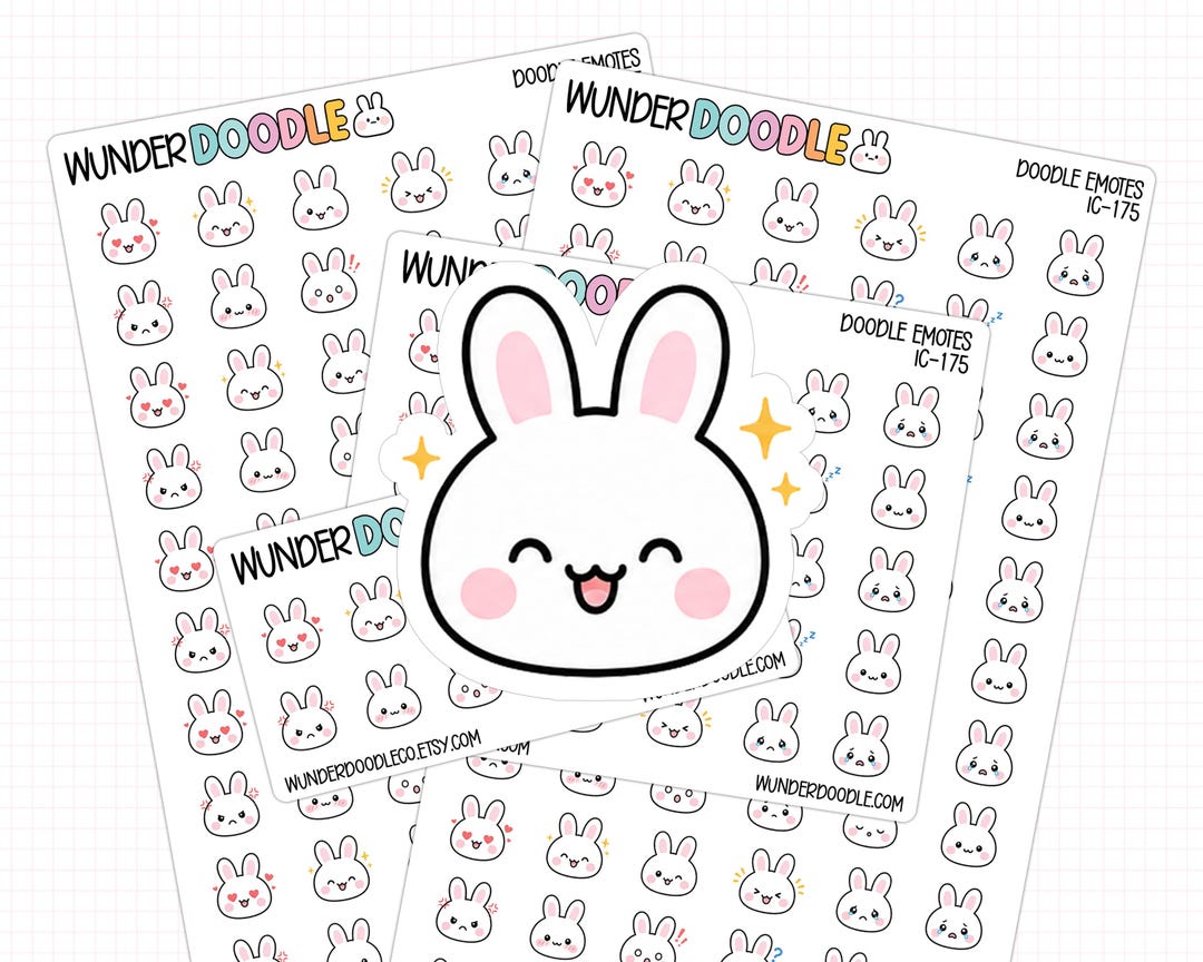 Doodle the Bunny Emotes Planner Stickers | IC-175 | Emotion Icons - Etsy