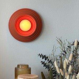 Aplique de pared – Lámpara de pared inalámbrica de estilo moderno de mediados de siglo, aplique de dormitorio recargable y regulable, lámpara de acento a pilas color terracota