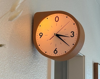 MCM Wall Clock, Unique Double-Sided Mid Century Modern Station Clock, Silent Retro Clock with Backlight and Remote Control
