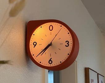 Geometric Clock with Double-Sided Retro Station Design, Silent Wall Clock with Optional Backlight for Mid Century Modern Interiors