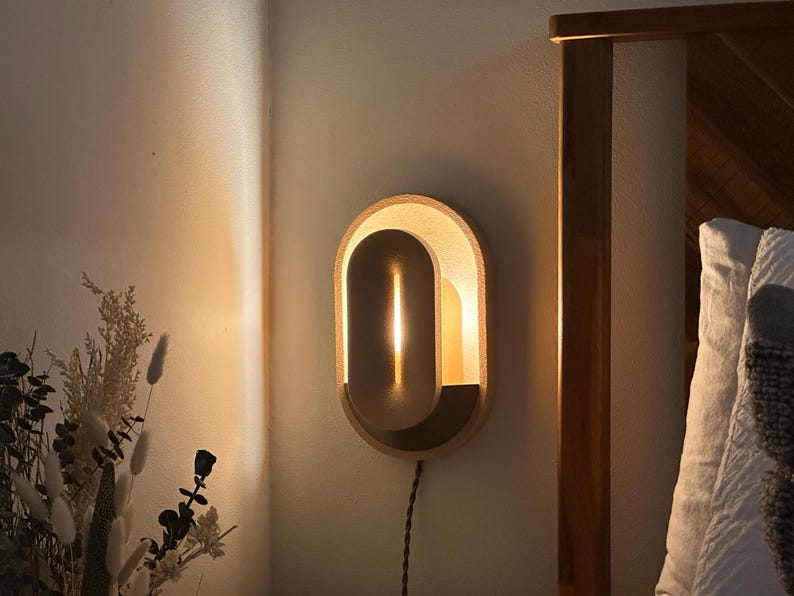 Wall Sconce Set of Two Plug in Mid Century Modern Lamps, Bedside Lights, Dimmable Nightstand Lamp, Ambient Mood Lighting, Housewarming Gift