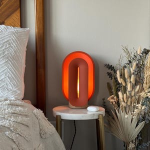 Terracotta color Mid Century Modern Bedside Lamp with a dimmable light and smart LED APP control.