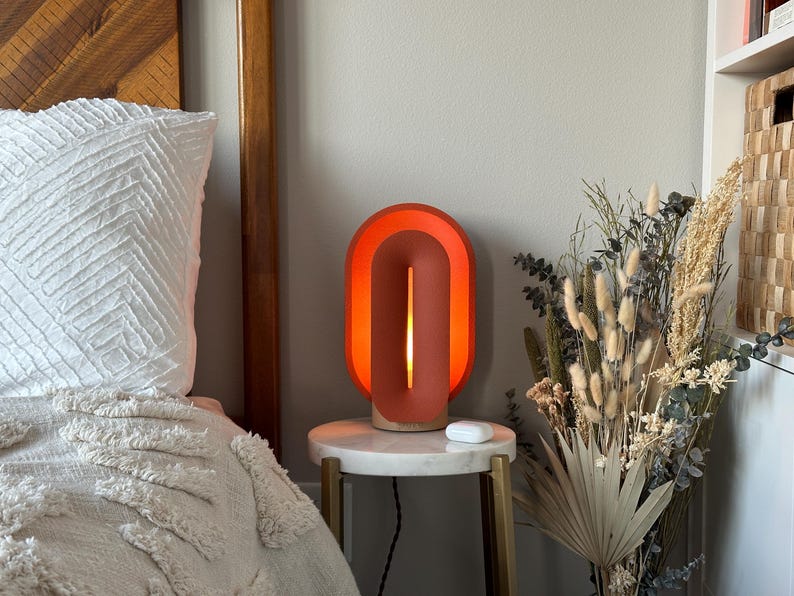 Terracotta color Mid Century Modern Bedside Lamp with a dimmable light and smart LED APP control.