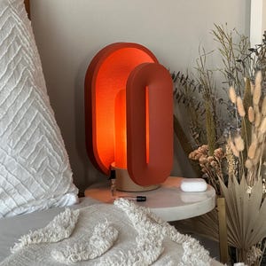 Terracotta Color Mid Century Modern Bedside Lamp with a dimmable light and smart LED APP control.