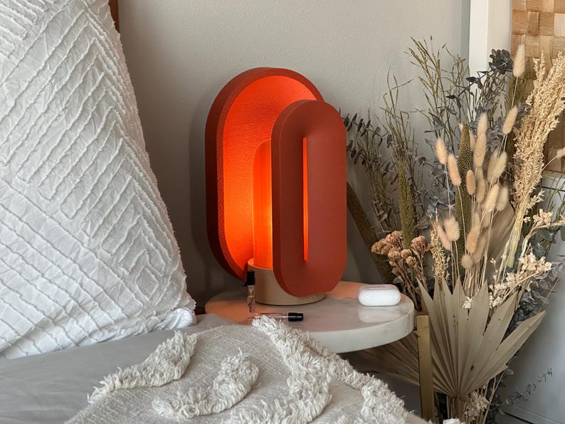 Terracotta Color Mid Century Modern Bedside Lamp with a dimmable light and smart LED APP control.
