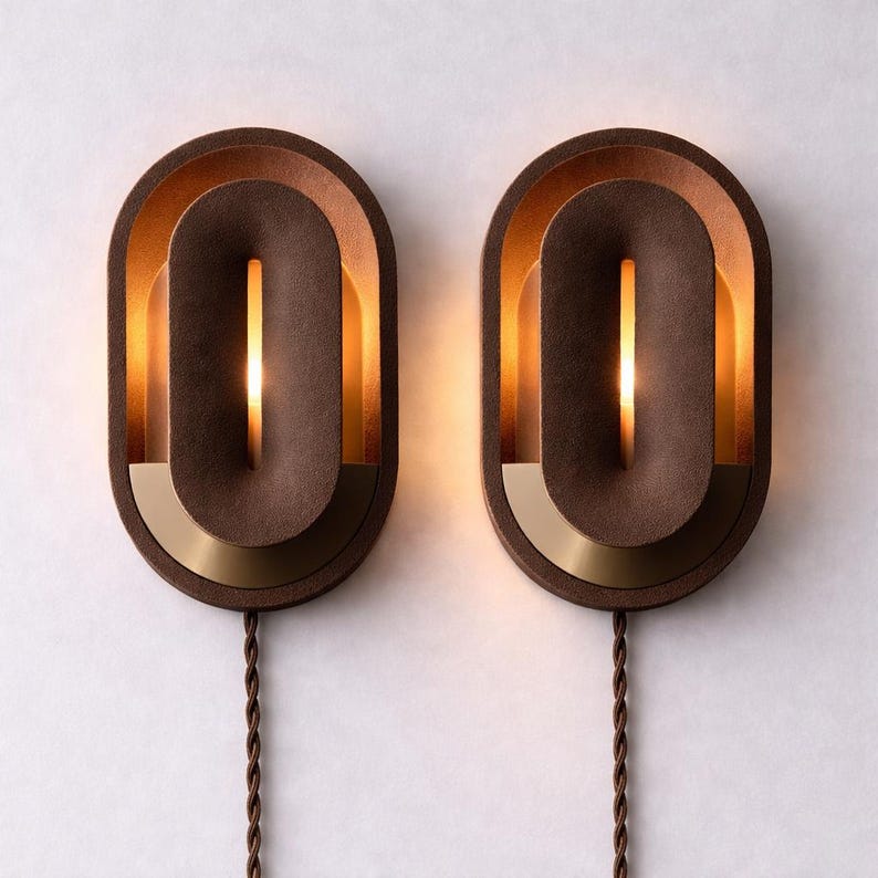 Plug In Wall Sconce Dimmable Bedroom Lamp, Mid Century Modern Bedside Light, Unique Wall Sconce with smart APP control. Coffee / Bronze