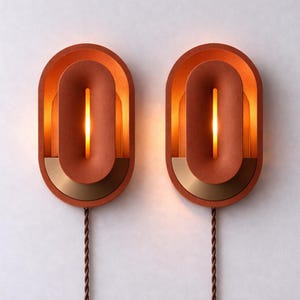 Plug In Wall Sconce Dimmable Bedroom Lamp, Mid Century Modern Bedside Light, Unique Wall Sconce with smart APP control. Terracotta / Bronze