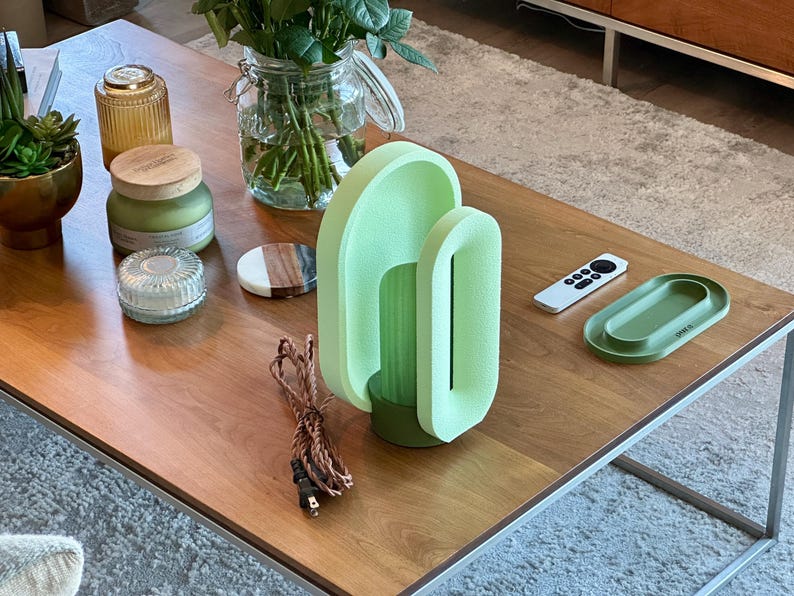 Lime Green Mid-Century Modern Table Lamp, Dimmable Ambient Lighting, Minimalist Bedside Lamp, Desk Lamp for the Home or Office.