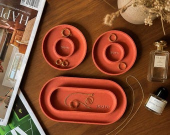 Oval Trinket Dish Set, Key Tray for Entryway, Ring Dish, Jewelry Dish, 3 Piece Catchall Valet Tray, Modern Nightstand Organizer