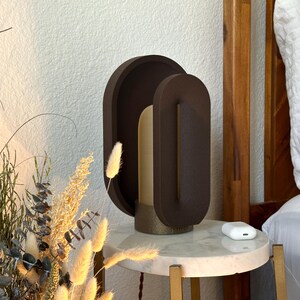 Turned off Mid Century Modern Bedside Lamp with a dimmable light and smart LED APP control.