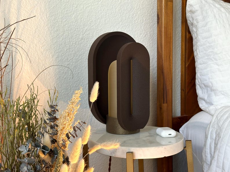 Turned off Mid Century Modern Bedside Lamp with a dimmable light and smart LED APP control.
