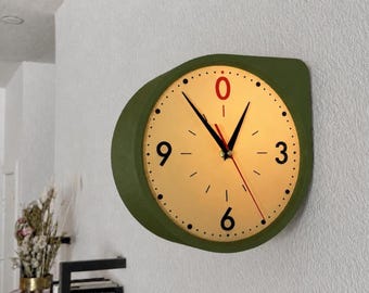 Double Sided Clock, Modern Wall Clock with Cordless Backlight, Unique Mid Century Clock, Retro Clock, Housewarming Gift