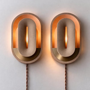 Pair of Dimmable Wall Sconces: Mid-Century Modern Bedside Plug-In Lights