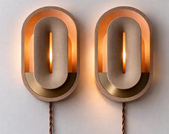 Pair of Dimmable Wall Sconces: Mid-Century Modern Bedside Plug-In Lights