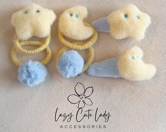 Pinzas para el pelo con forma de estrella y luna: accesorios de peluche pastel