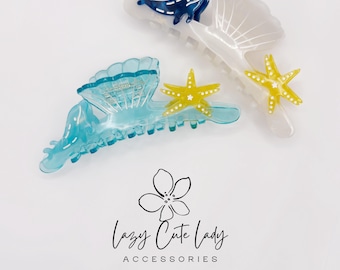 Wal & Seestern Haarkralle: Meeres-inspirierter Acetat-Clip