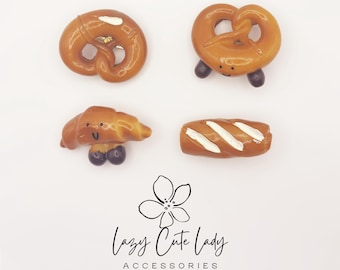 Bakery Hair Clips: Resin Bread, Croissant, Pretzel & Baguette
