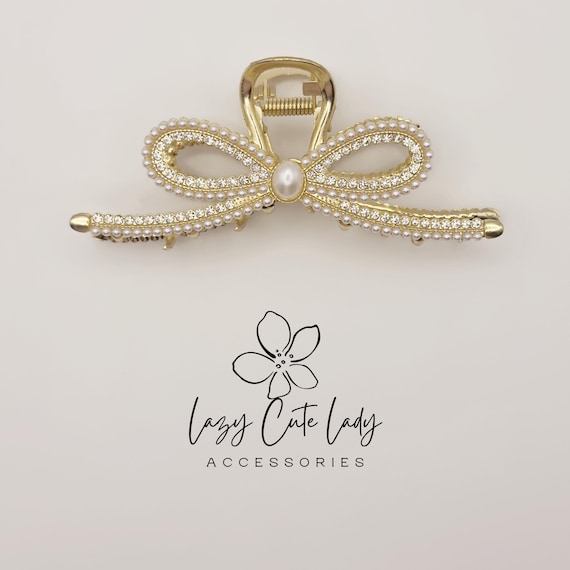 Pearl Bow Hair Claw – Elegant Rhinestone Crystal Hair Clip  display picture 3
