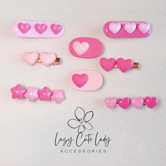 Pink Heart Hair Clip Set: Sweet Kawaii Accessories - Etsy