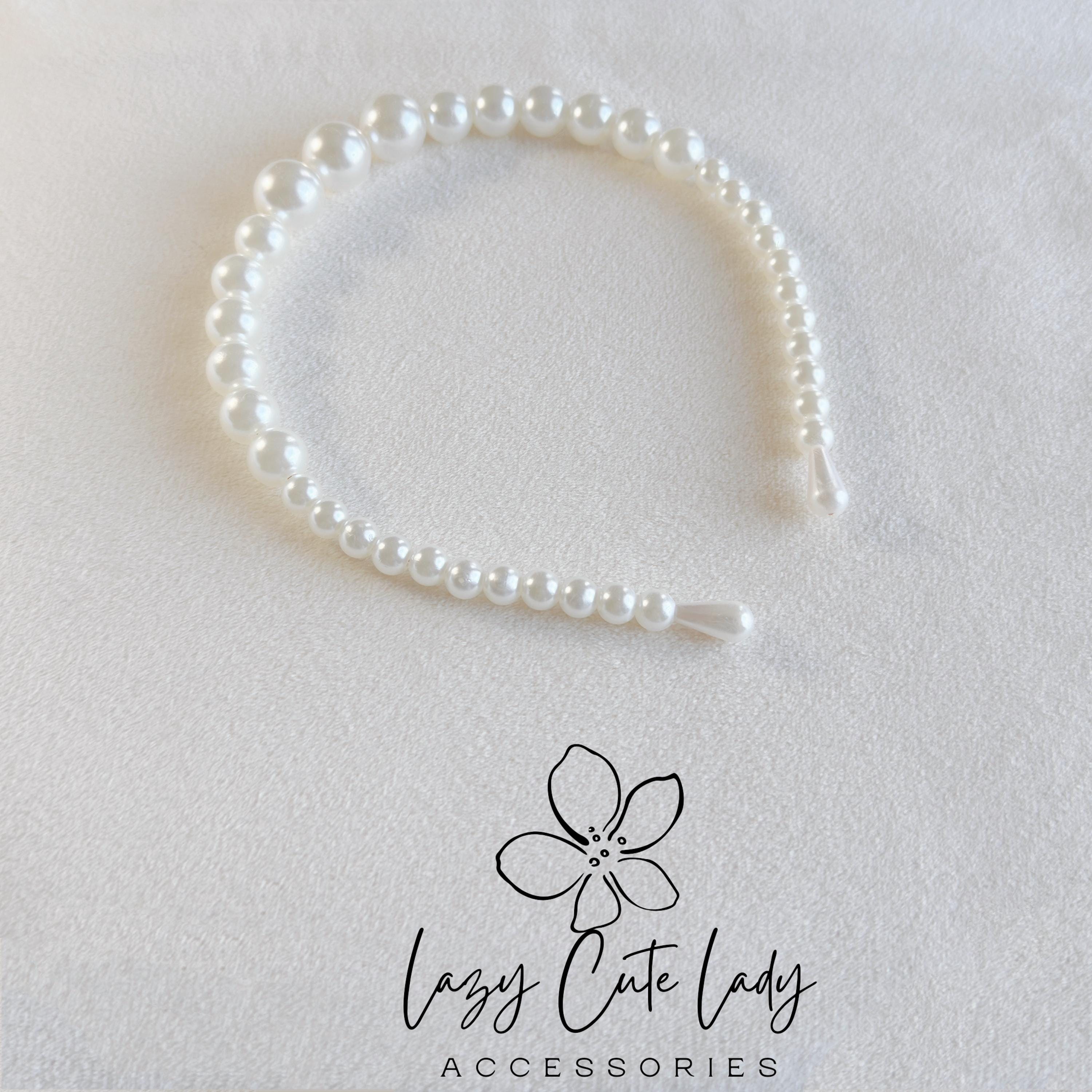 New Coquette 6pc Pearl Headband Bridal Wedding Elegant Hair Accessories Bundle Pearl Bride Headband & White Tulle Veil 2pc Set • Coquette  main image 4