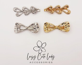 Pinzas para el cabello con lazo y corazón de metal: accesorios de aleación de oro y plata para mujeres y niñas