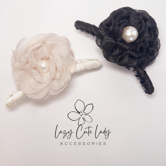 Elegant Black and Cream Floral Hair Clip Black & Ivory Flower Hair Claw Hair Clip Non Slip All Hair  main image 3