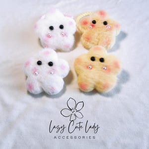 Barrettes à cheveux étoiles dessin animé floue et attaches avec d'adorables yeux - Accessoires mignons et polyvalents - Rose/blanc - Jolies barrettes à cheveux - Cadeau