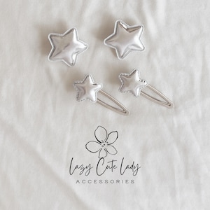 Silberne Stern-Haarspangen - Metallic Puff Star Haarspangen für Kinder & alle Altersgruppen