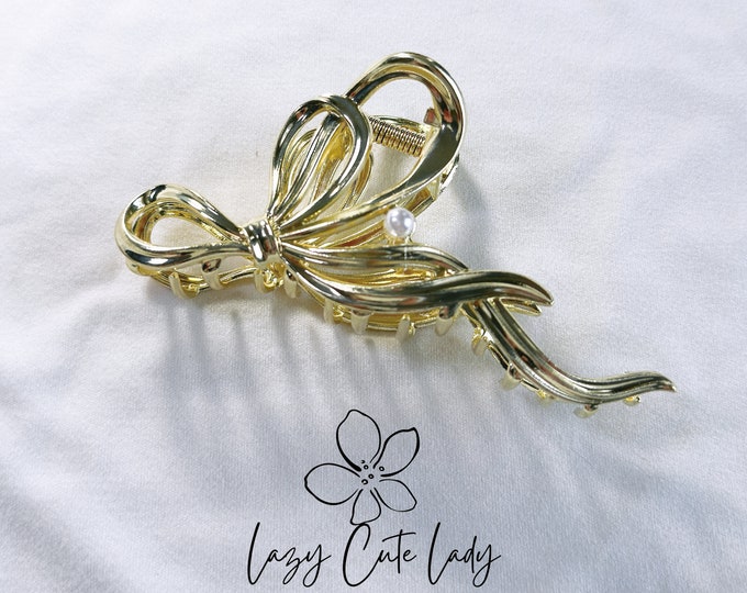 Metal Ribbon Bow Hair Claw – Elegant and Versatile Hair Accessory- for girl for women- gift