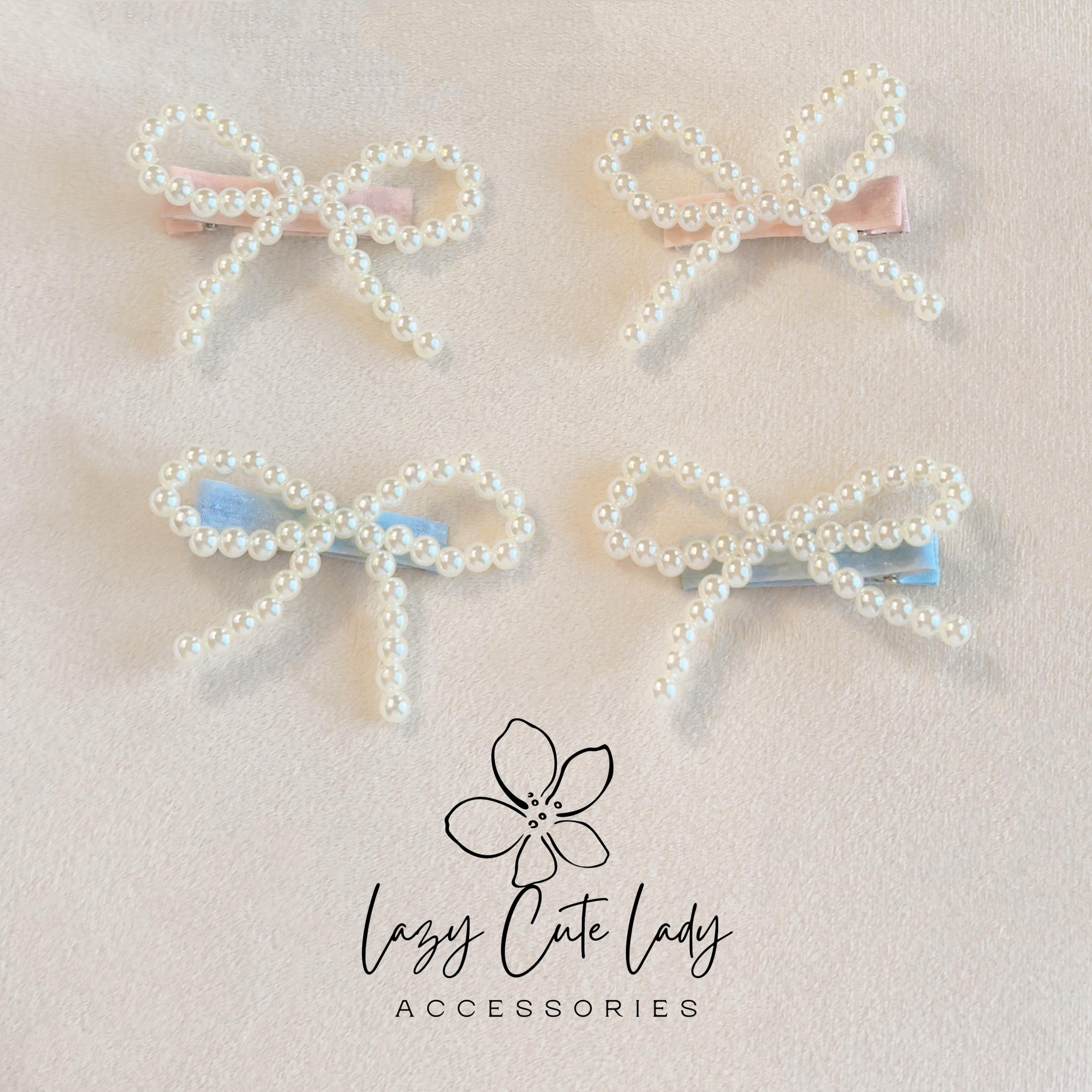 Velvet Bow With Pearl Hair Clip - Etsy display picture 1