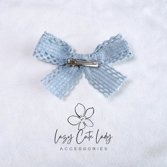 Elegant Fabric Bow Hair Clip - Blue and White - Etsy