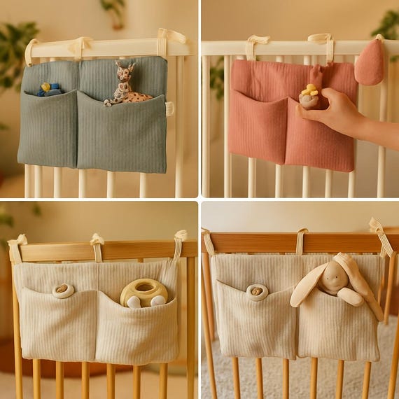 Baby Crib Organizer Nursery Cot Caddy Hanging Diaper Storage