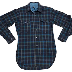 Vintage Pendleton Shirt Button-Up Virgin Wool Plaid Flannel Blue Green Mens 14.5 image 1