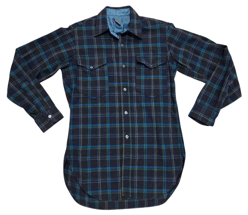 Vintage Pendleton Shirt Button-Up Virgin Wool Plaid Flannel Blue Green Mens 14.5 image 1