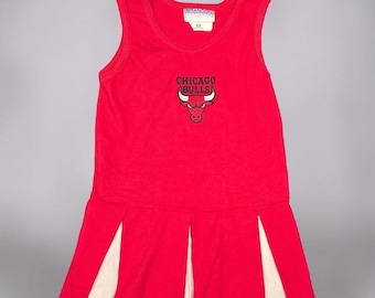 Vtg Chicago Bulls Youth Girls Dress Embroidered Cheerleader Red USA 90s Size 6X