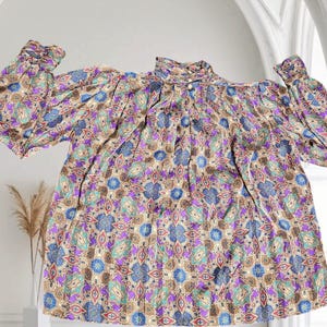 Vtg Tess Paris Milano Turtleneck Blouse Womens 14 Multicolor Paisley Long Sleeve